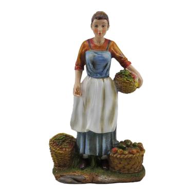 Statua presepe 30 cm fruttivendola ceste frutta legumi