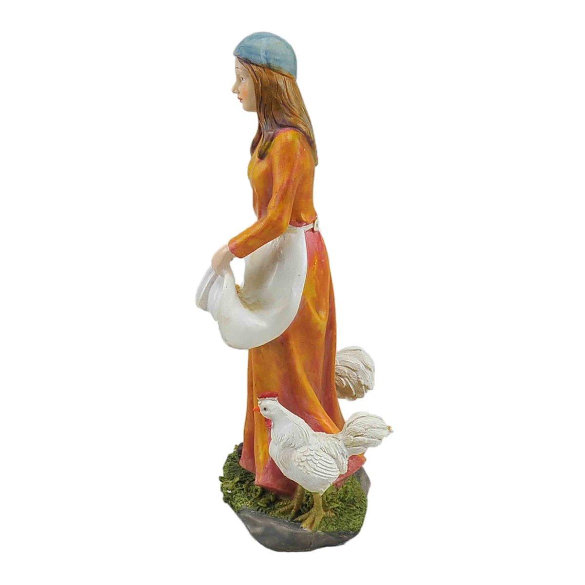 Statua presepe 30 cm donna galline