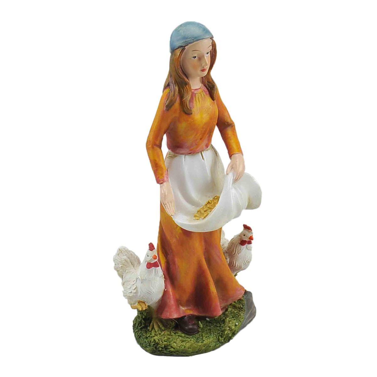 Statua presepe 30 cm donna galline