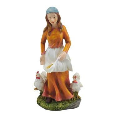 Statua presepe 30 cm donna galline