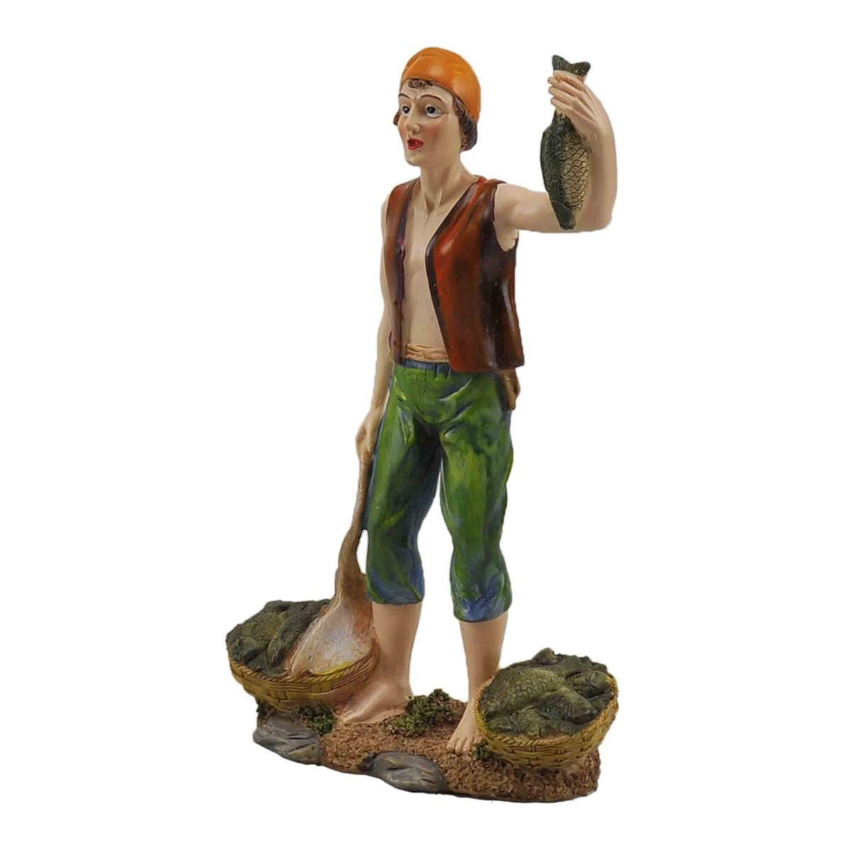 Statua presepe 30 cm pescivendolo ceste