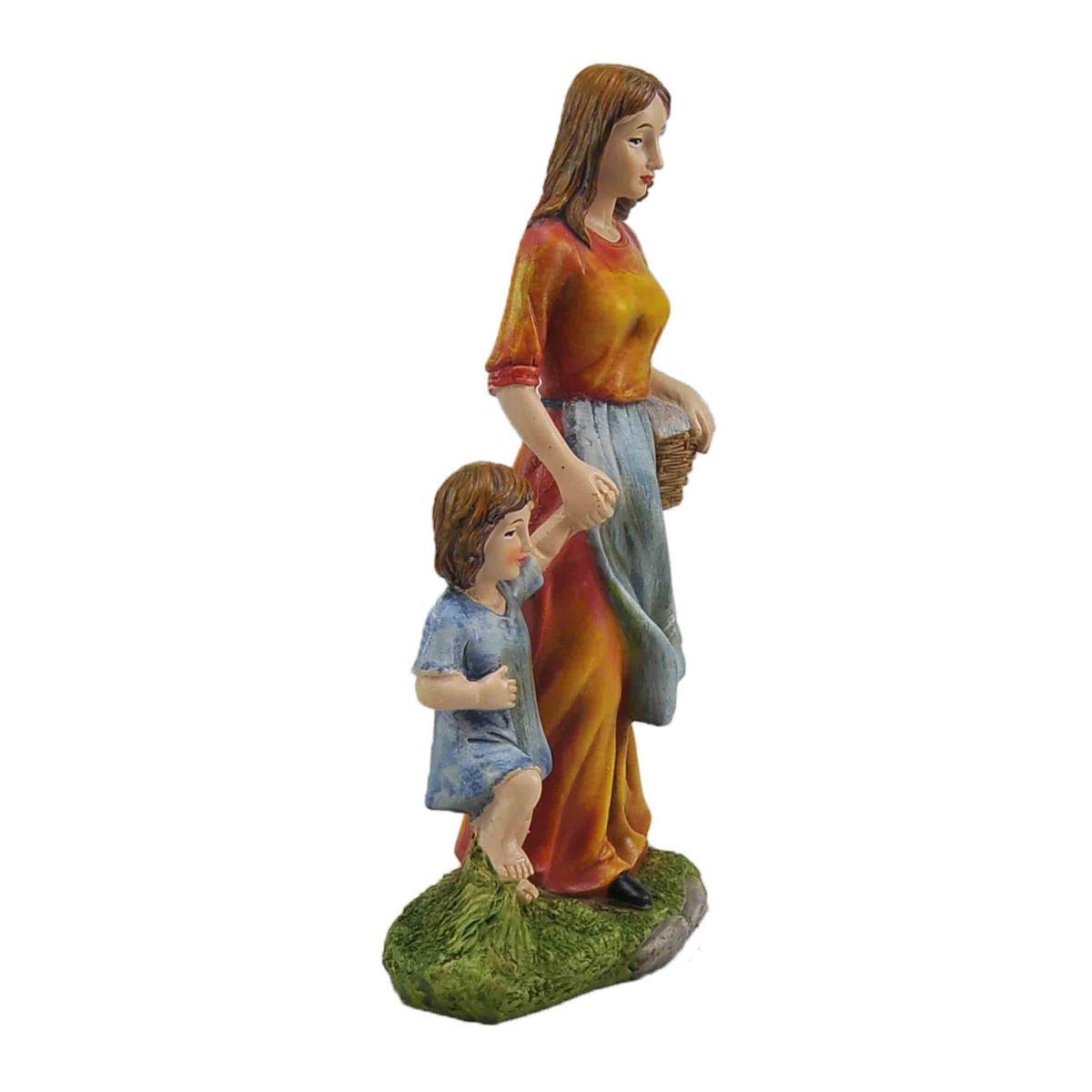 Statua presepe 30 cm donna bambino cesta