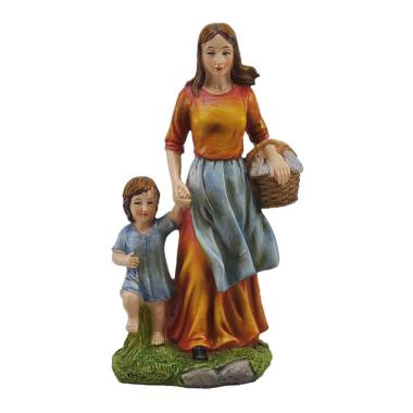 Statua presepe 30 cm donna bambino cesta