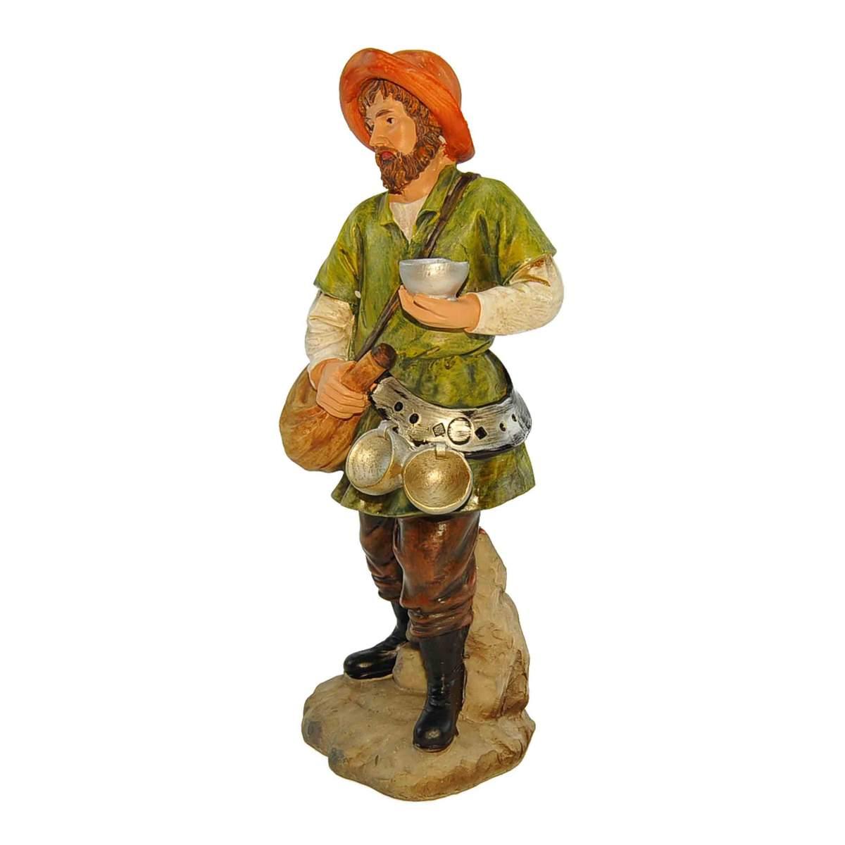 Statua presepe 20 cm bevitore ciotole sacca vino