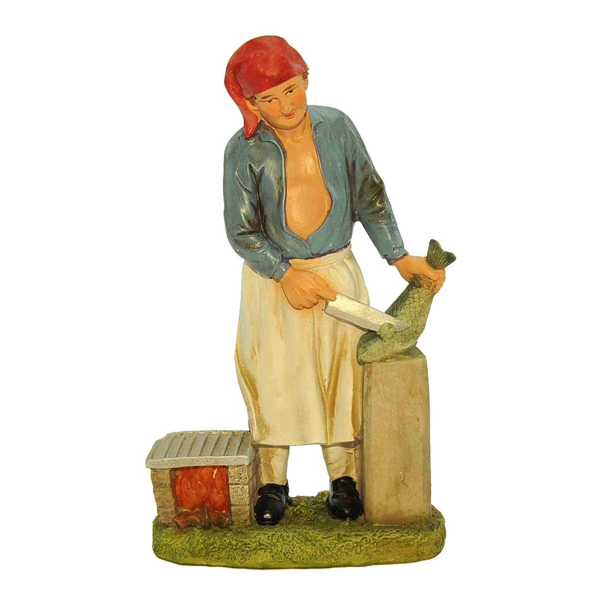 Statua presepe 20 cm pescivendolo banco lavoro