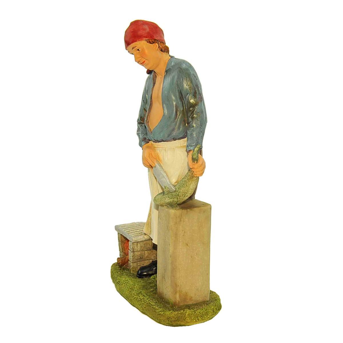 Statua presepe 20 cm pescivendolo banco lavoro