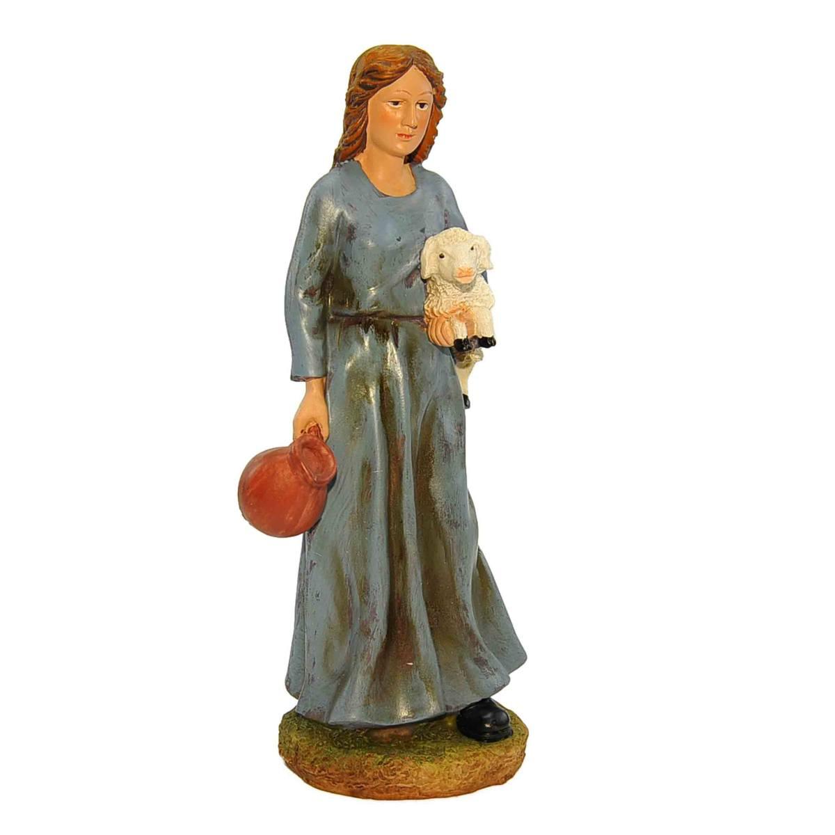 Statua presepe 20 cm donna pecora brocca