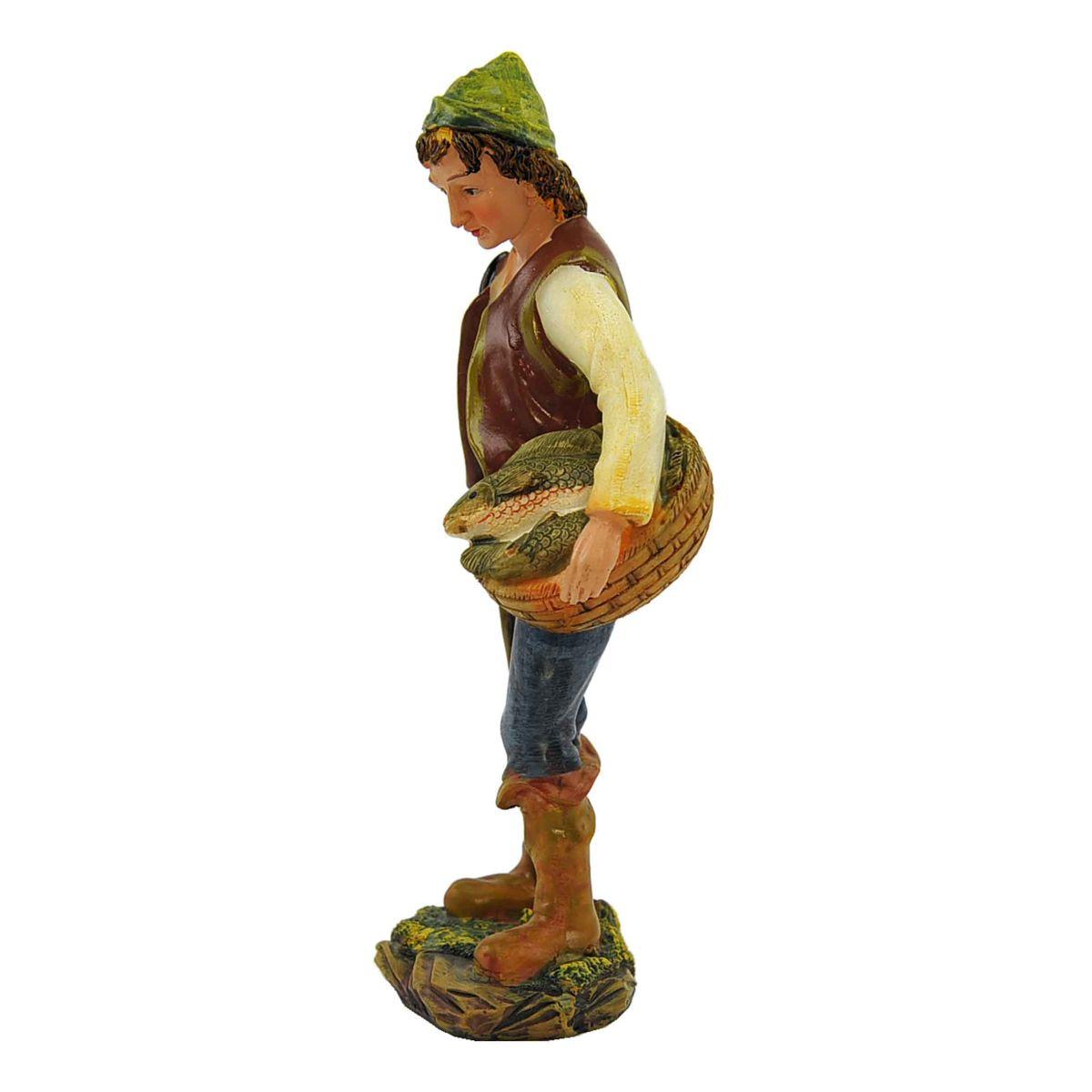 Statua presepe 20 cm pescivendolo cesta di pesce