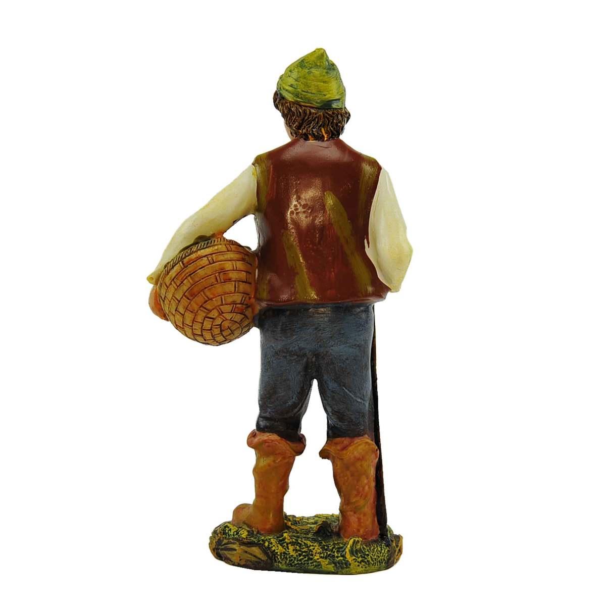 Statua presepe 20 cm pescivendolo cesta di pesce