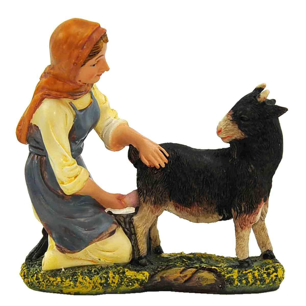 Statua presepe 20 cm donna che munge la capra