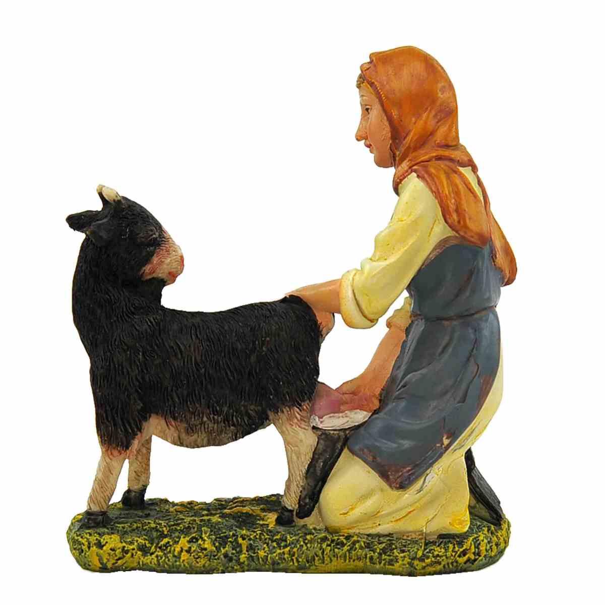 Statua presepe 20 cm donna che munge la capra