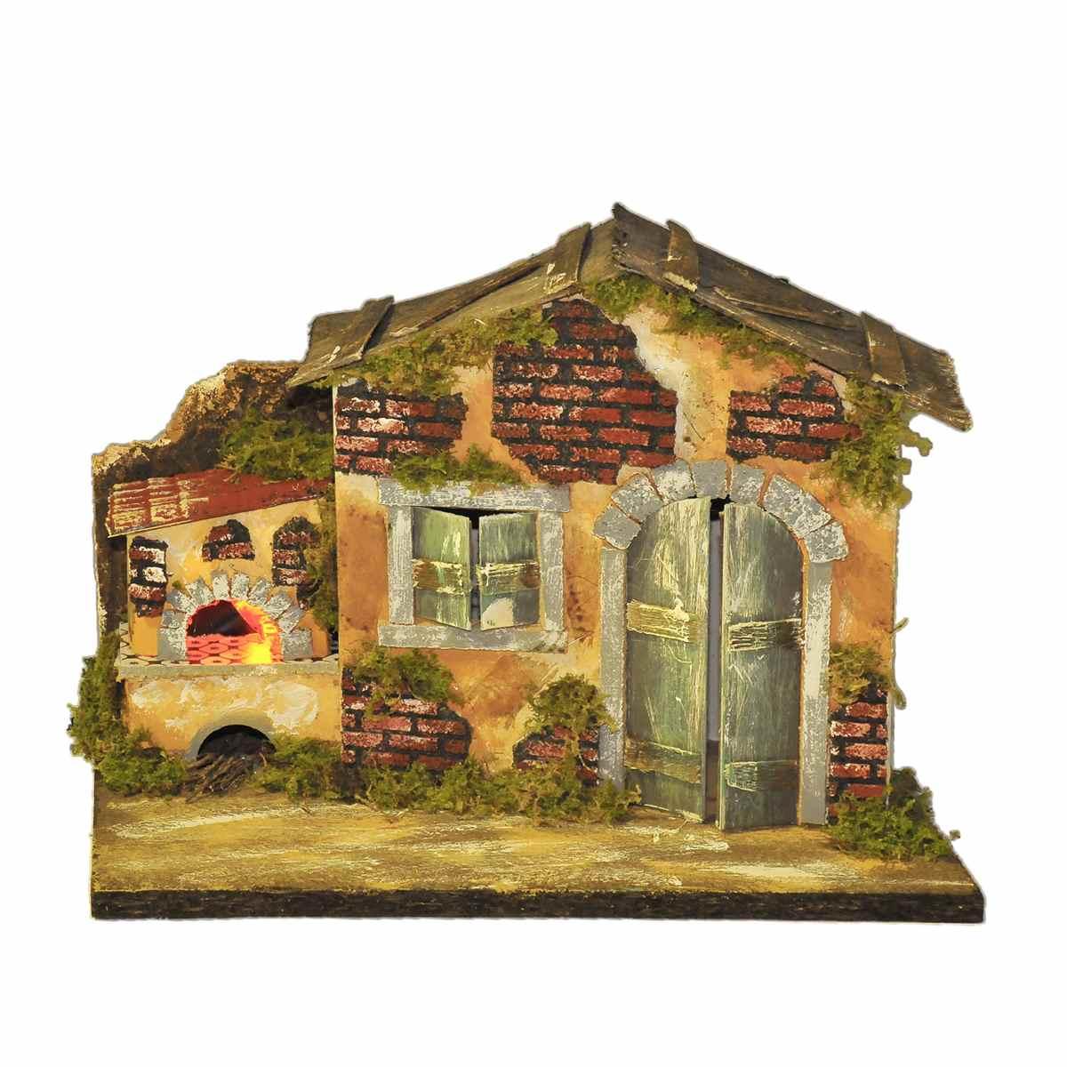 Casetta presepe forno luce effetto fuoco