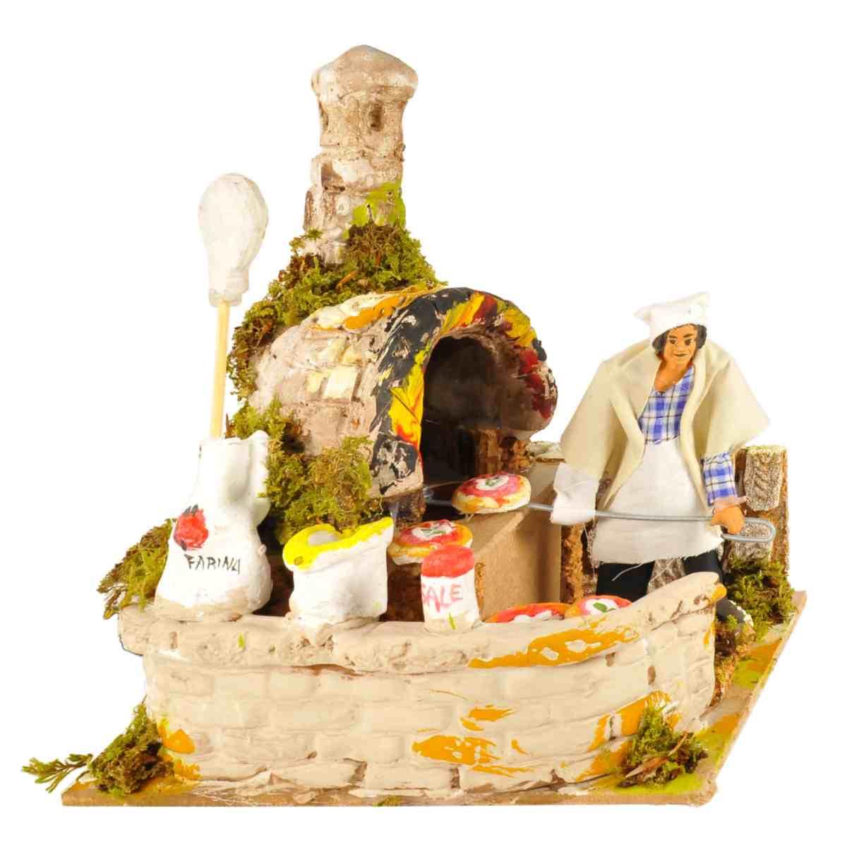 Statua presepe 20 cm movimento pizzaiolo fuoco