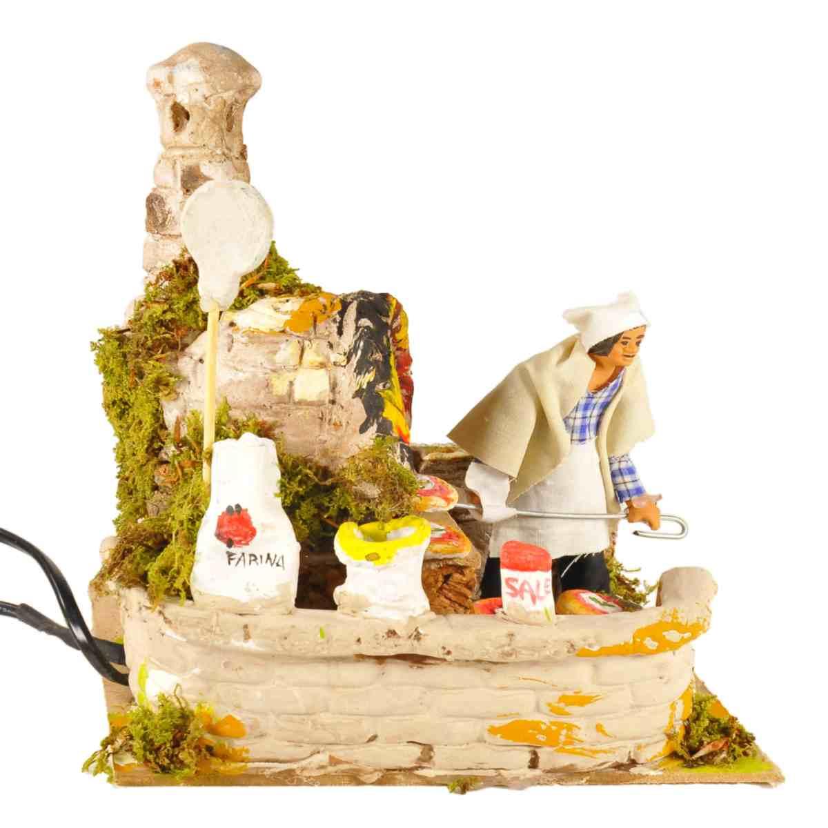 Statua presepe 20 cm movimento pizzaiolo fuoco