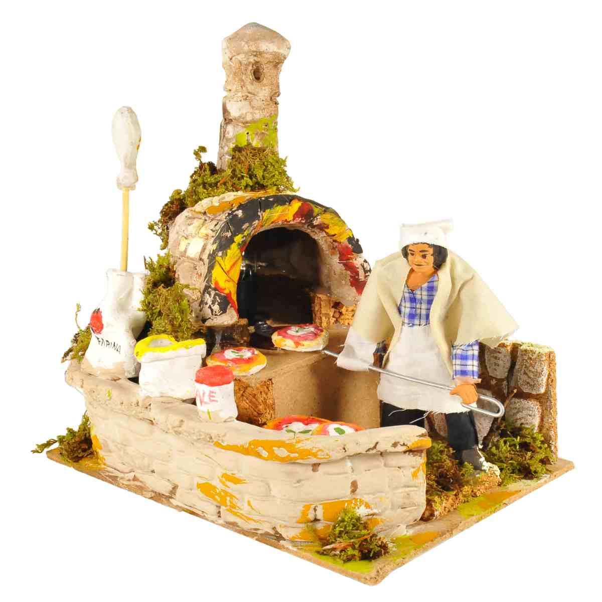 Statua presepe 20 cm movimento pizzaiolo fuoco