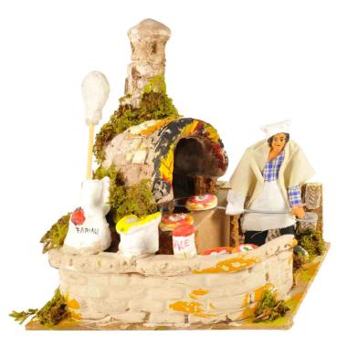 Statua presepe 20 cm movimento pizzaiolo fuoco