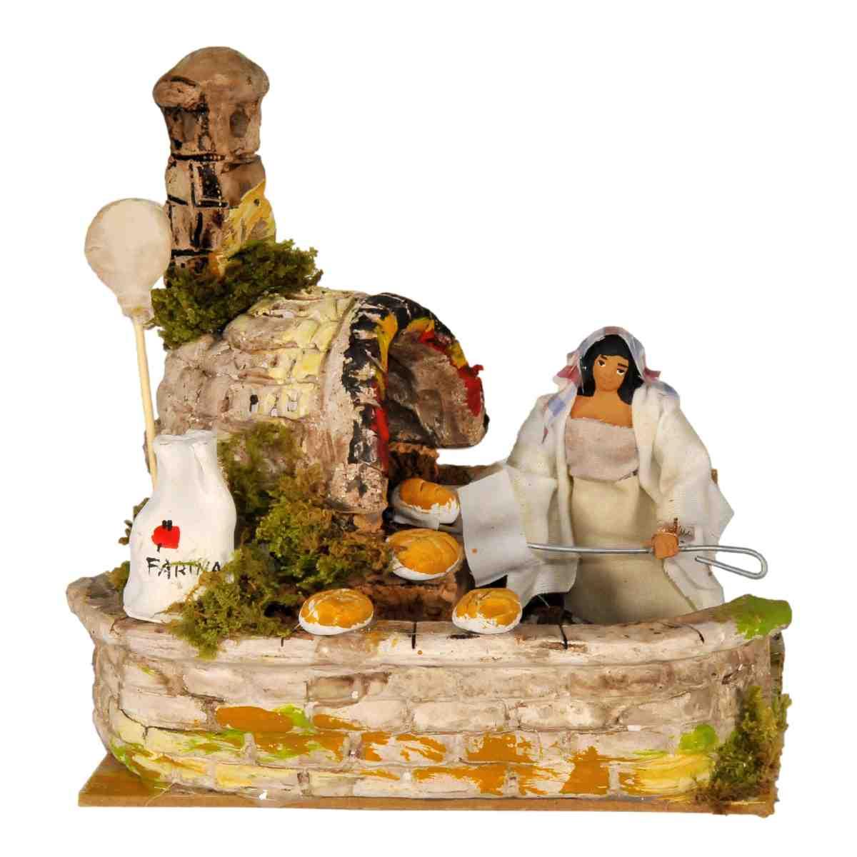 Statua presepe 12 cm movimento fornaia fuoco