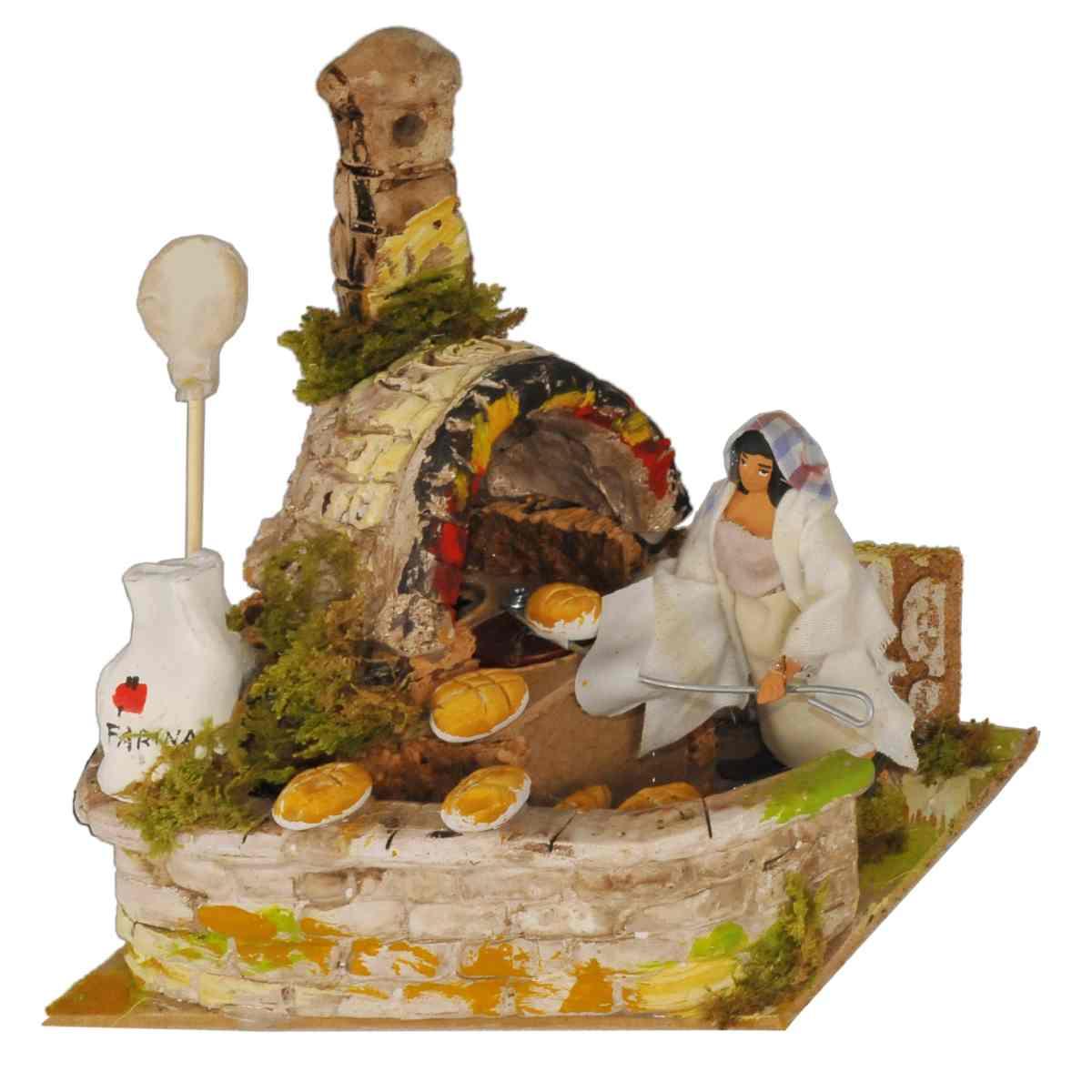 Statua presepe 12 cm movimento fornaia fuoco