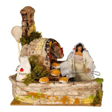 Statua presepe 12 cm movimento fornaia fuoco