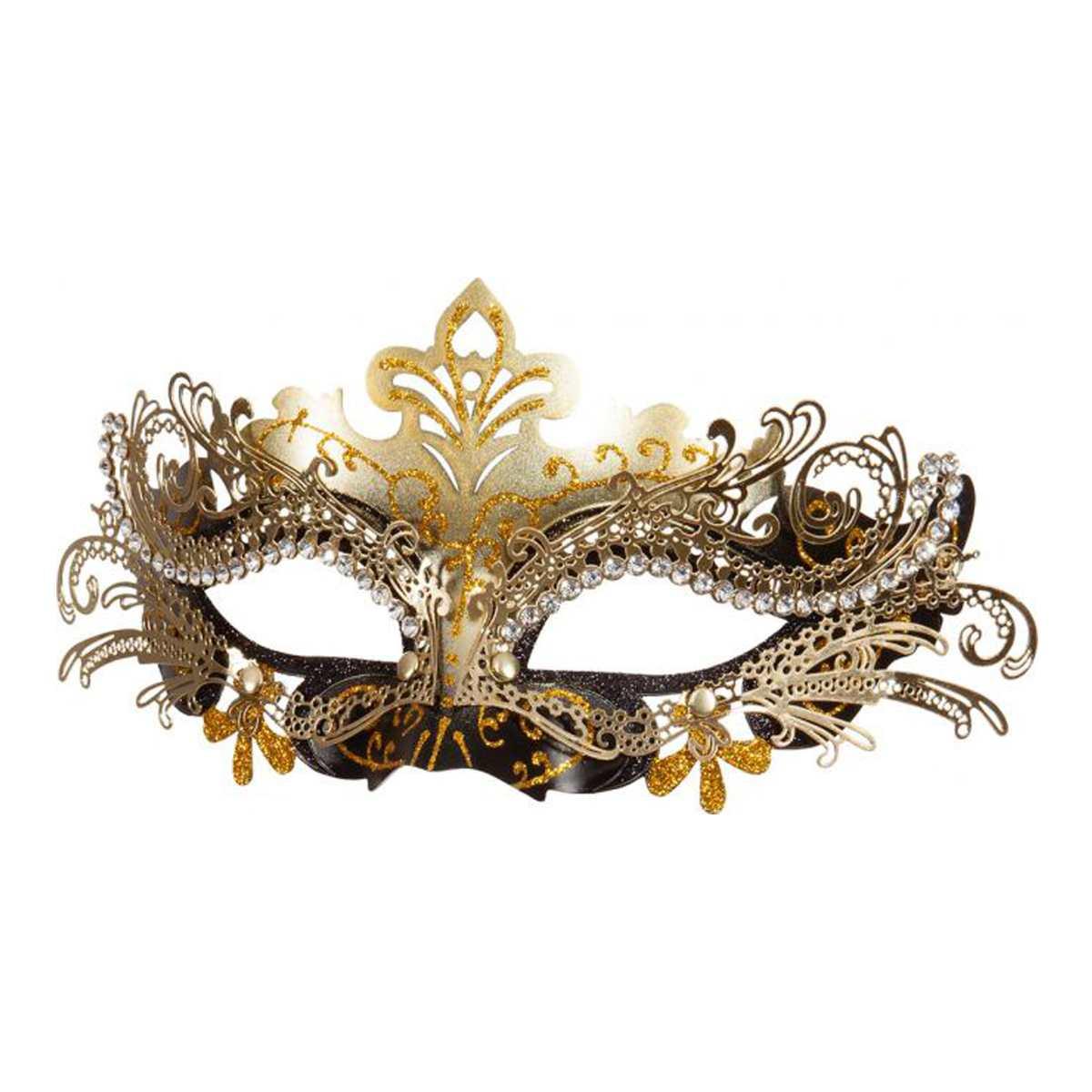 Maschera viso metallo veneziana nera oro
