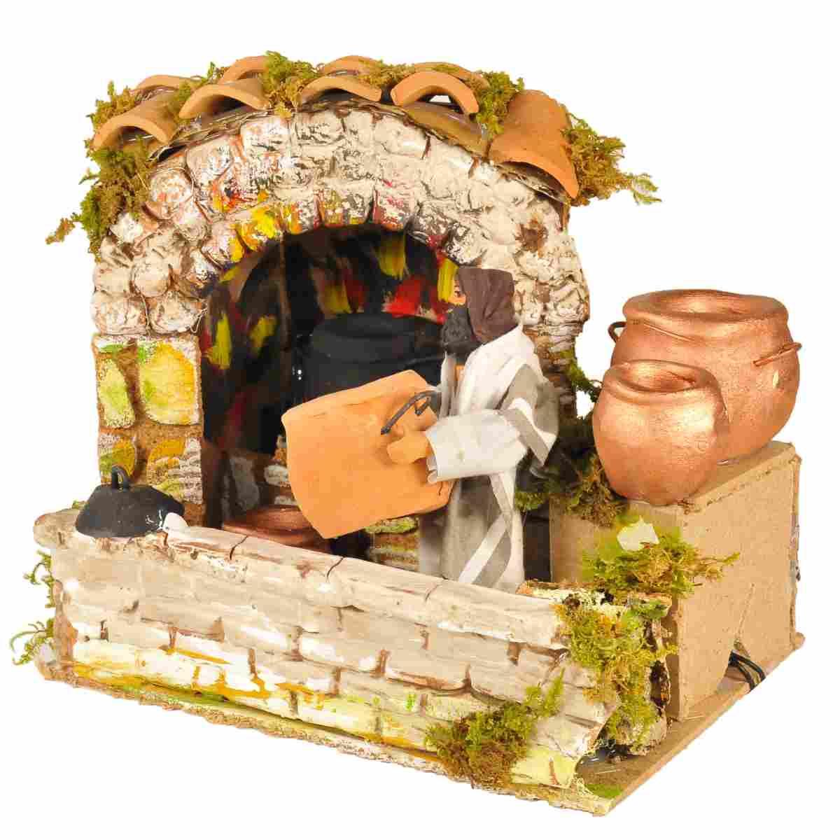 Statua presepe 20 cm movimento pastore uomo che cucina