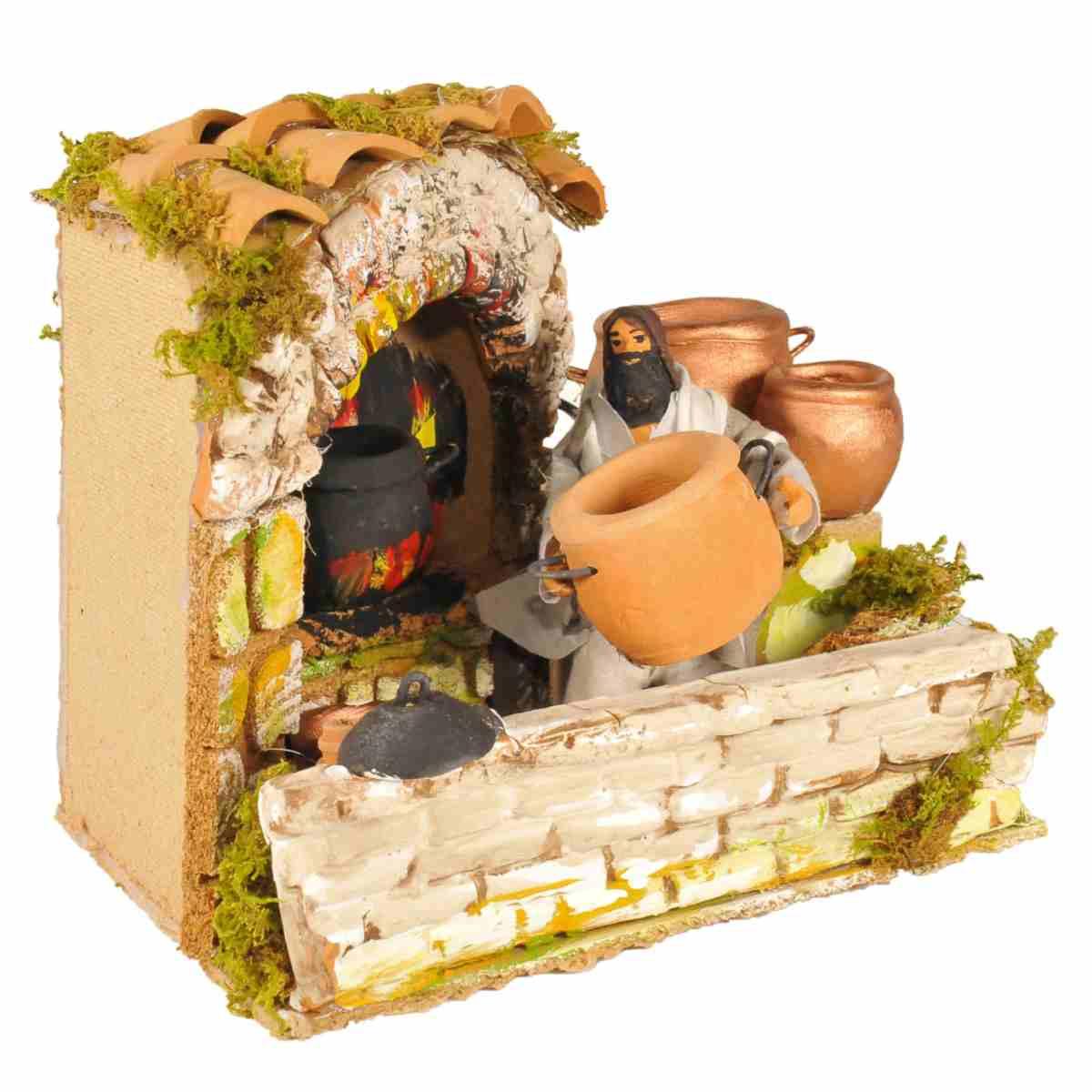 Statua presepe 20 cm movimento pastore uomo che cucina