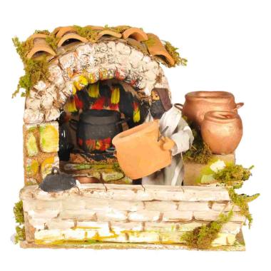 Statua presepe 20 cm movimento pastore uomo che cucina