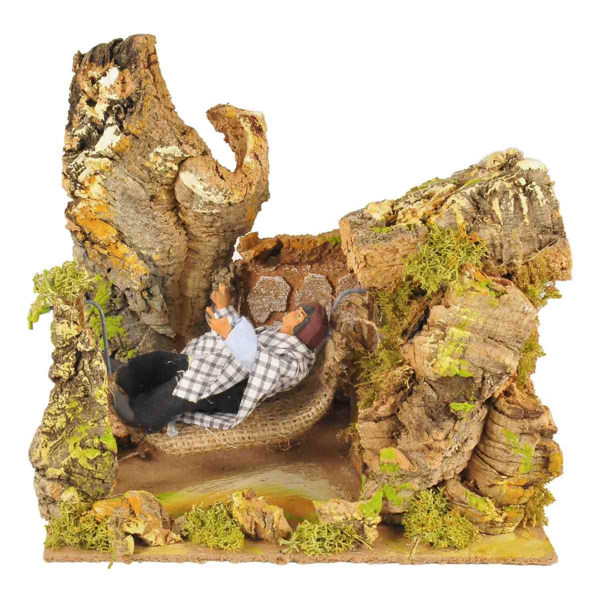 Statua presepe 20 cm movimento pastore che dorme sull amaca