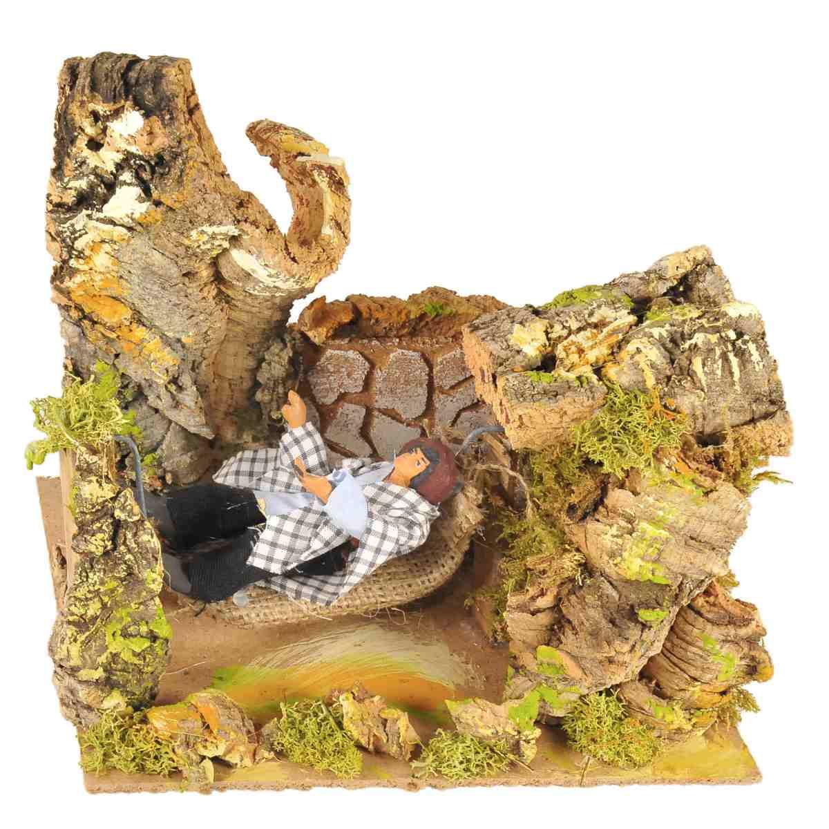 Statua presepe 20 cm movimento pastore che dorme sull amaca