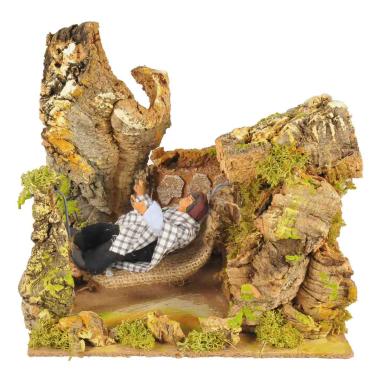 Statua presepe 20 cm movimento pastore che dorme sull amaca