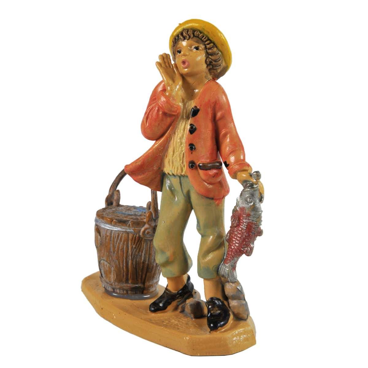 Statua presepe 10 cm pescivendolo secchio pesce