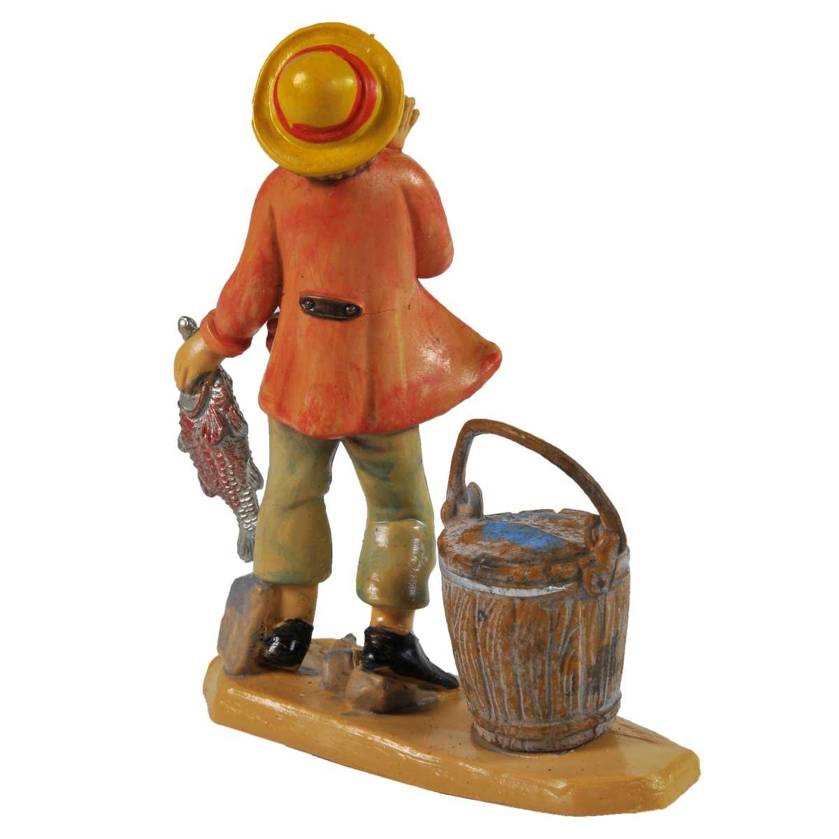 Statua presepe 10 cm pescivendolo secchio pesce