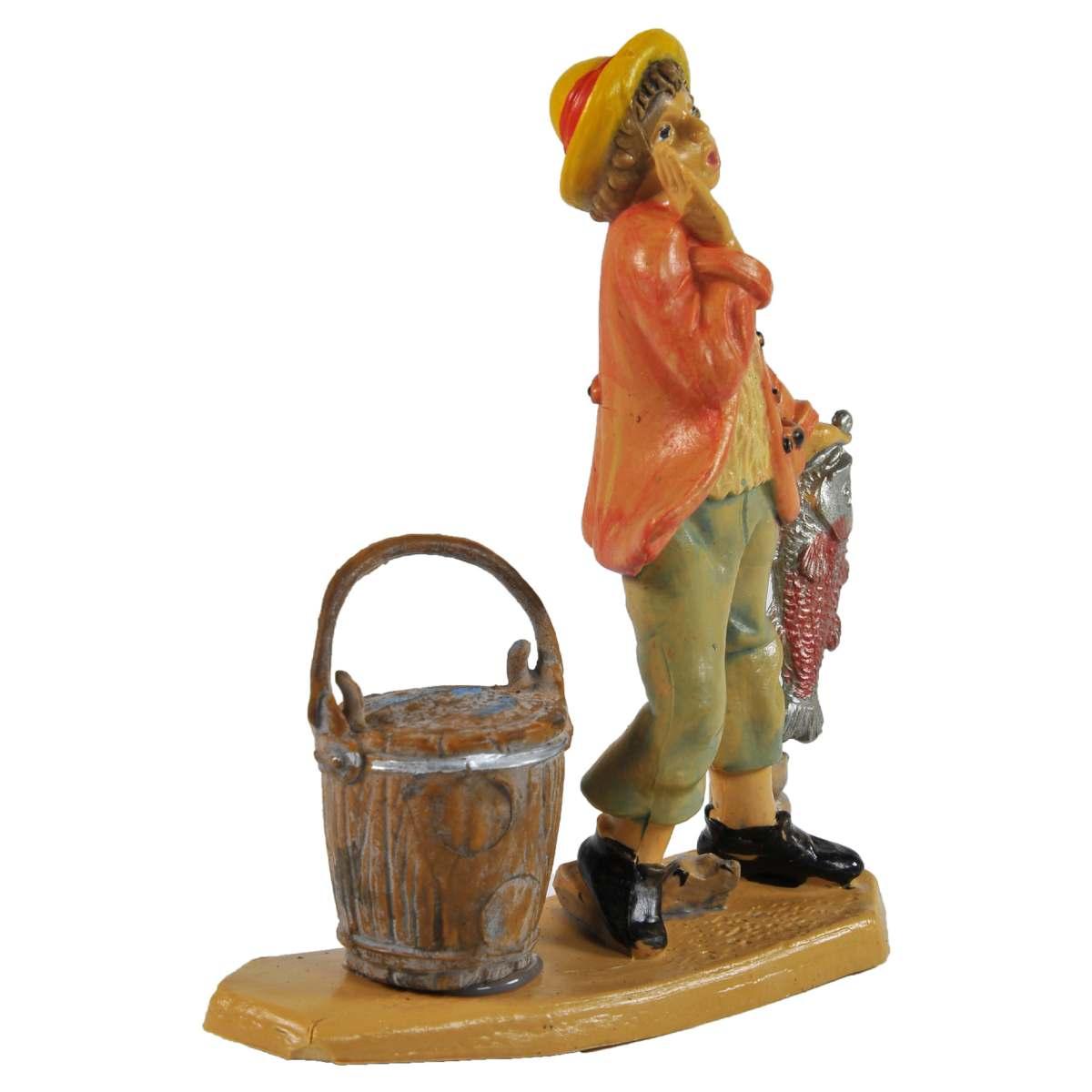 Statua presepe 10 cm pescivendolo secchio pesce