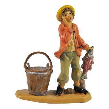 Statua presepe 10 cm pescivendolo secchio pesce