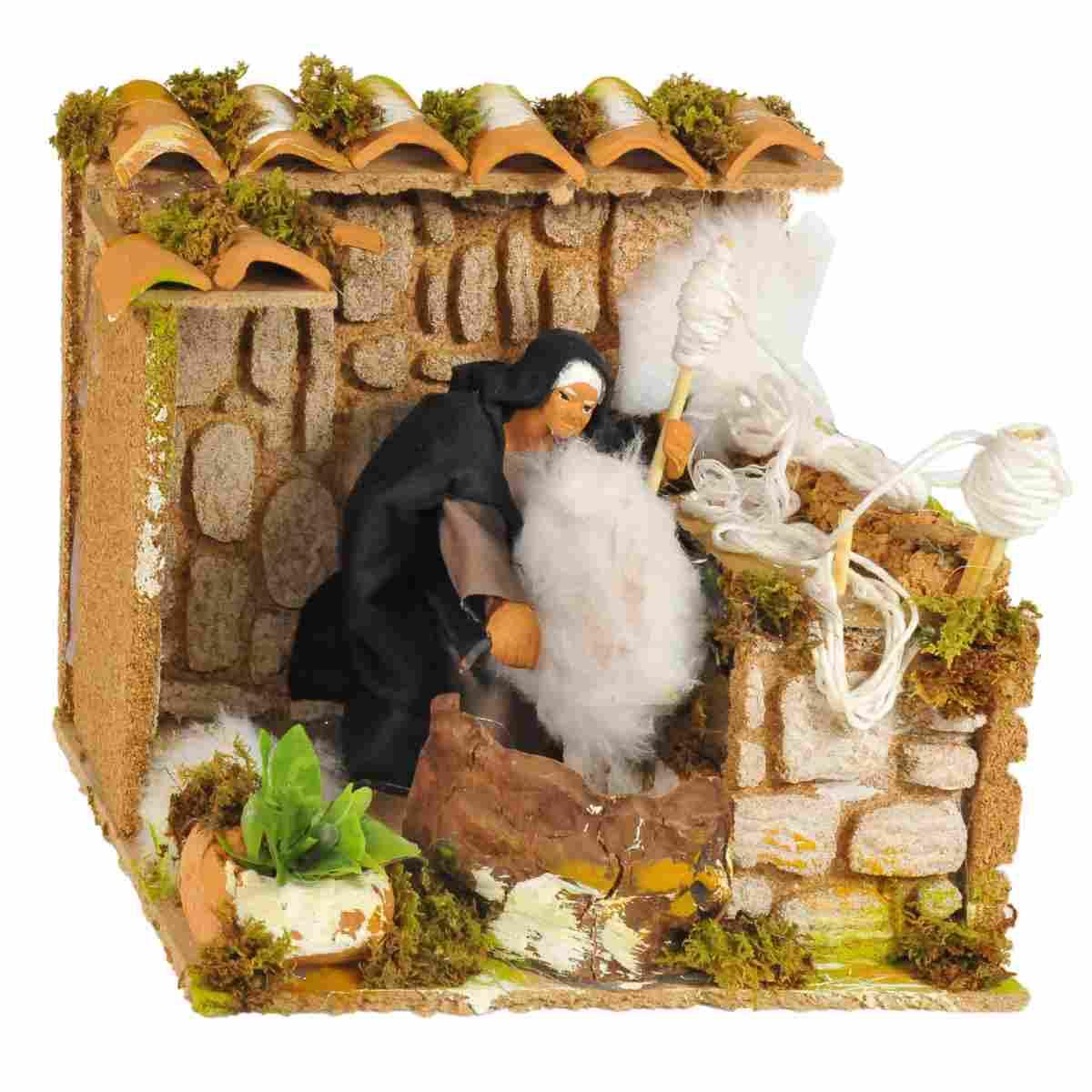 Statua presepe 12 cm movimento filatore della ruota