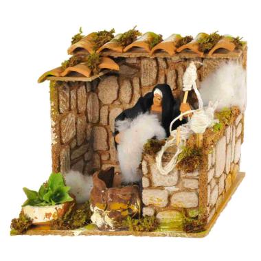 Statua presepe 12 cm movimento filatore della ruota