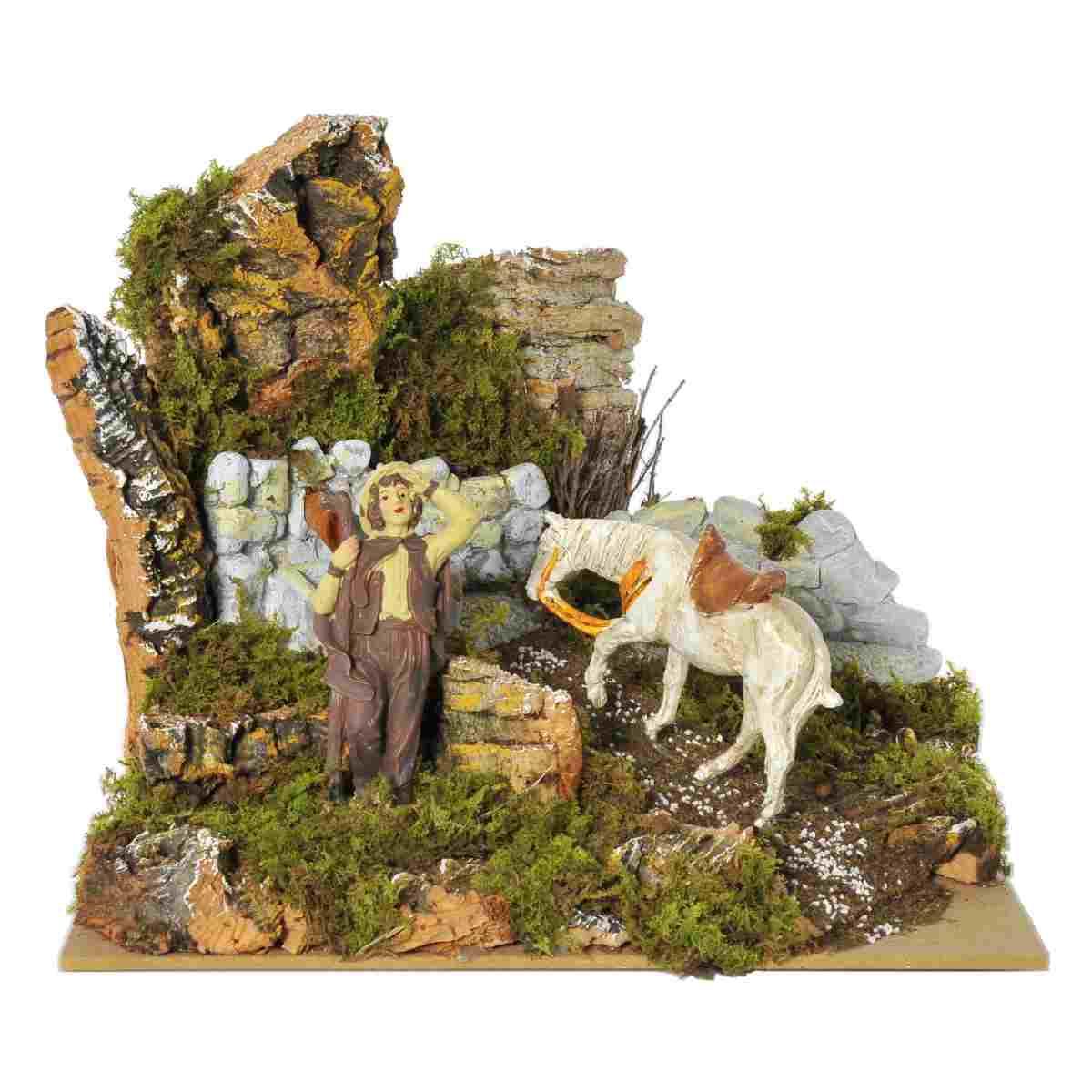 Fontana presepe elettrica cavallo pastore