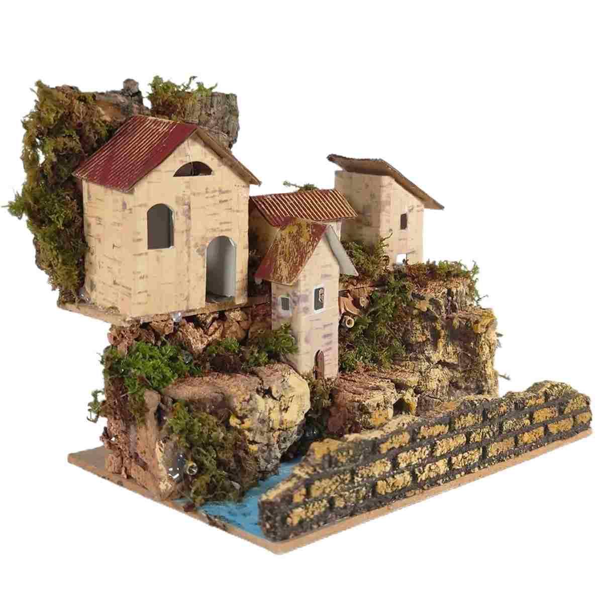 Diorama presepe luce su fiume