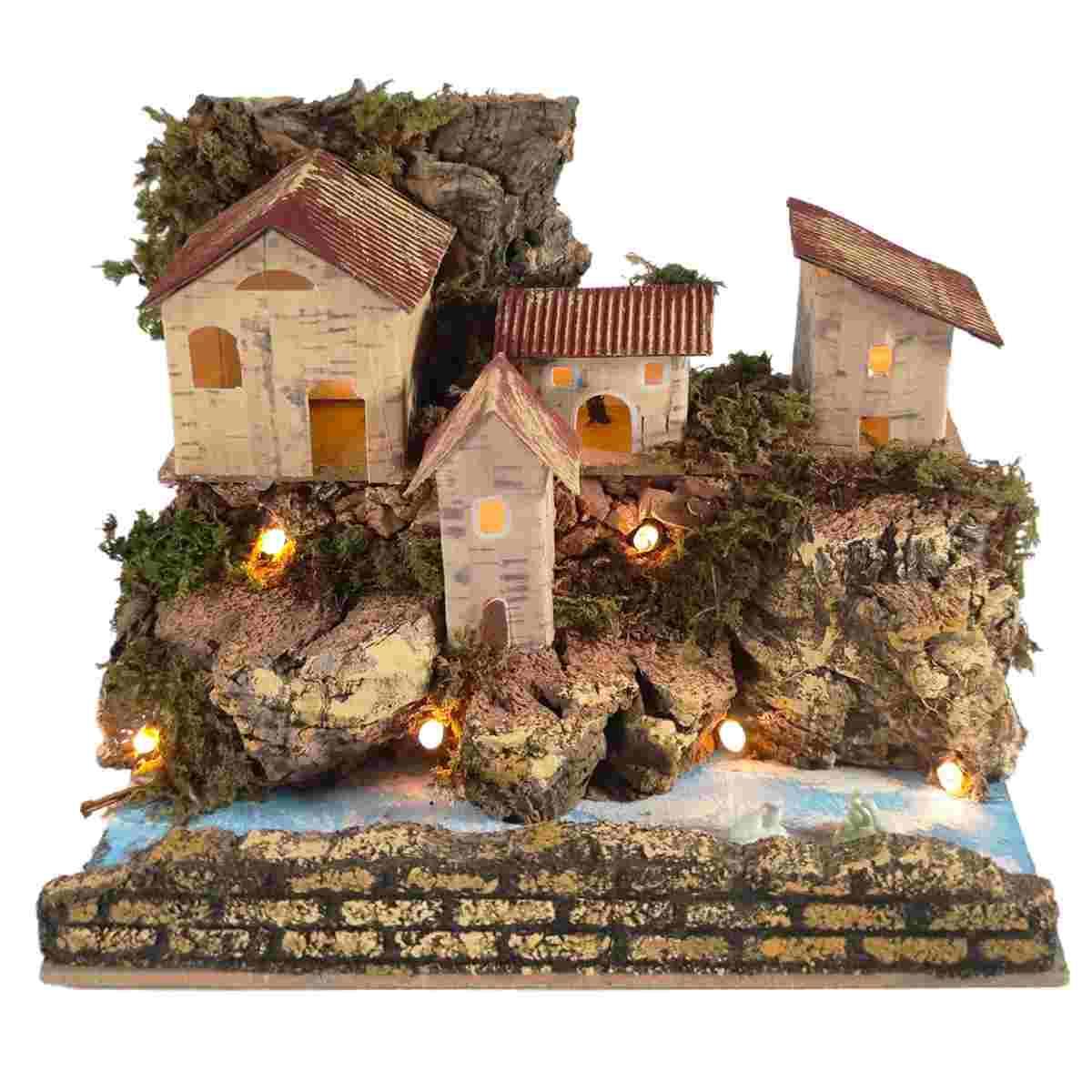 Diorama presepe luce su fiume