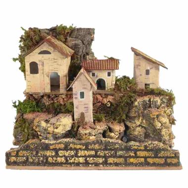 Diorama presepe luce su fiume