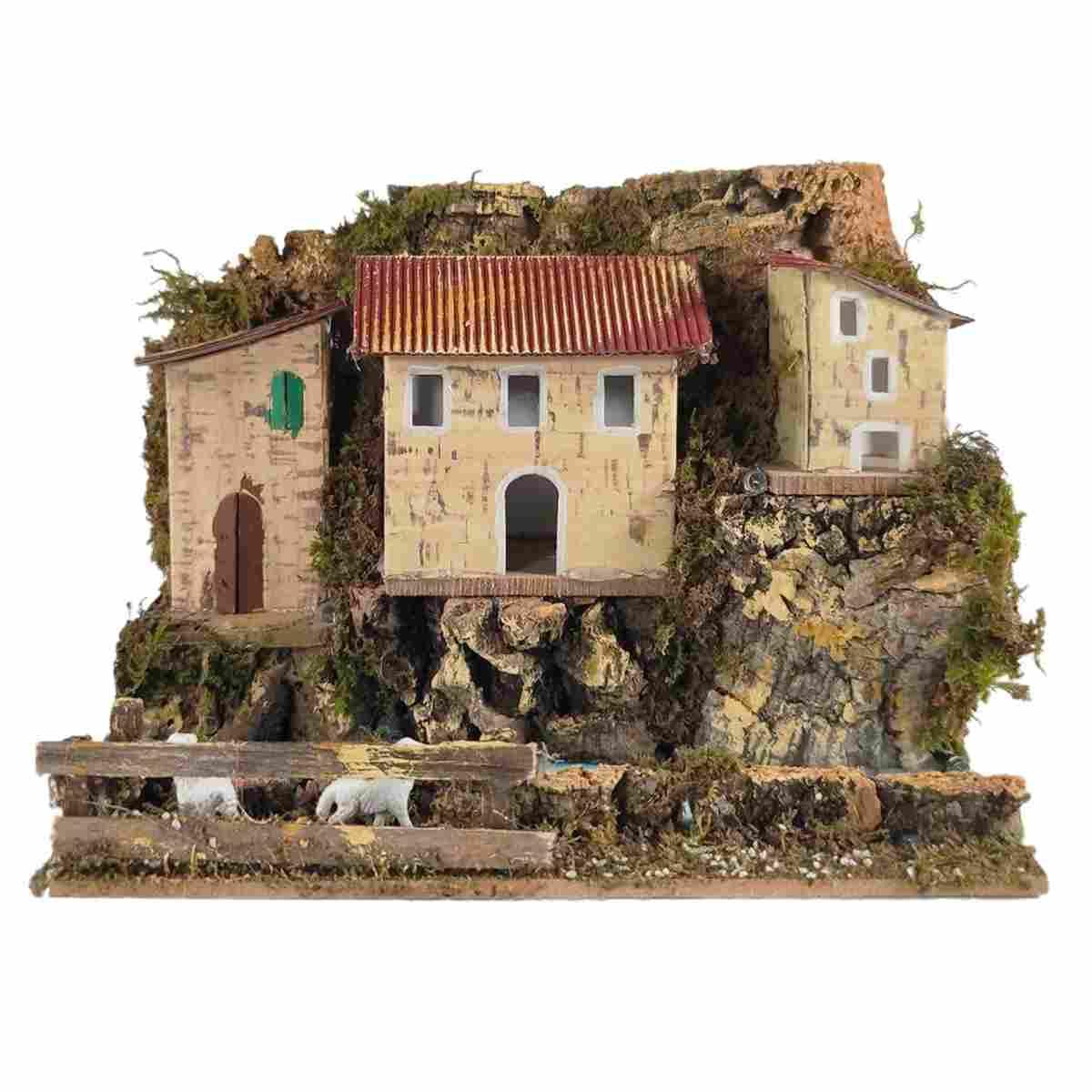Diorama presepe luce su fiume