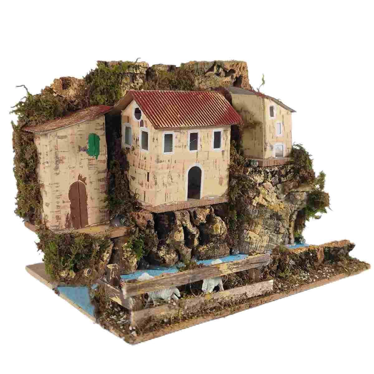 Diorama presepe luce su fiume