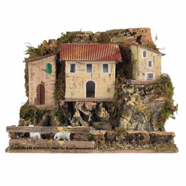 Diorama presepe luce su fiume