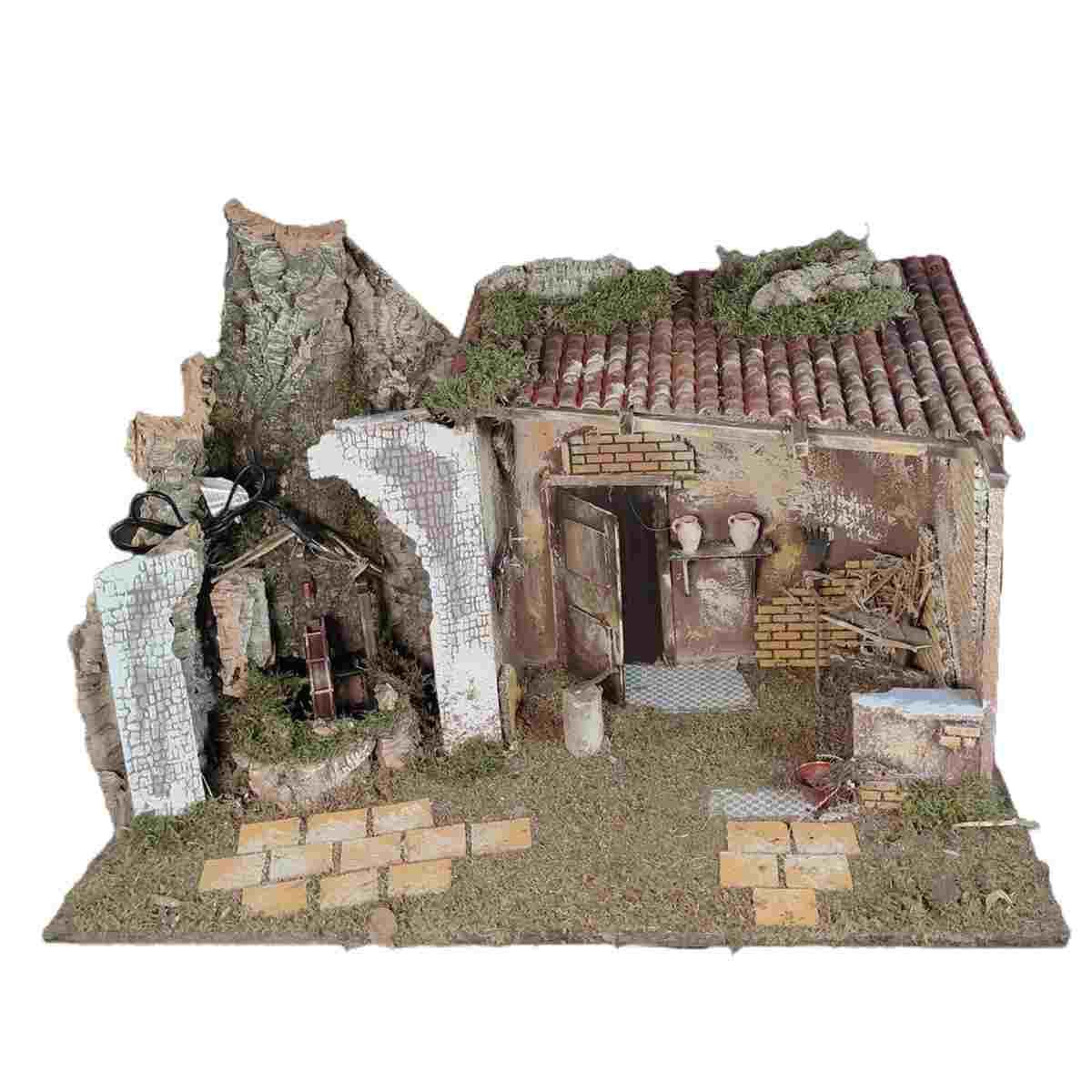 Capanna presepe legno mulino acqua luce
