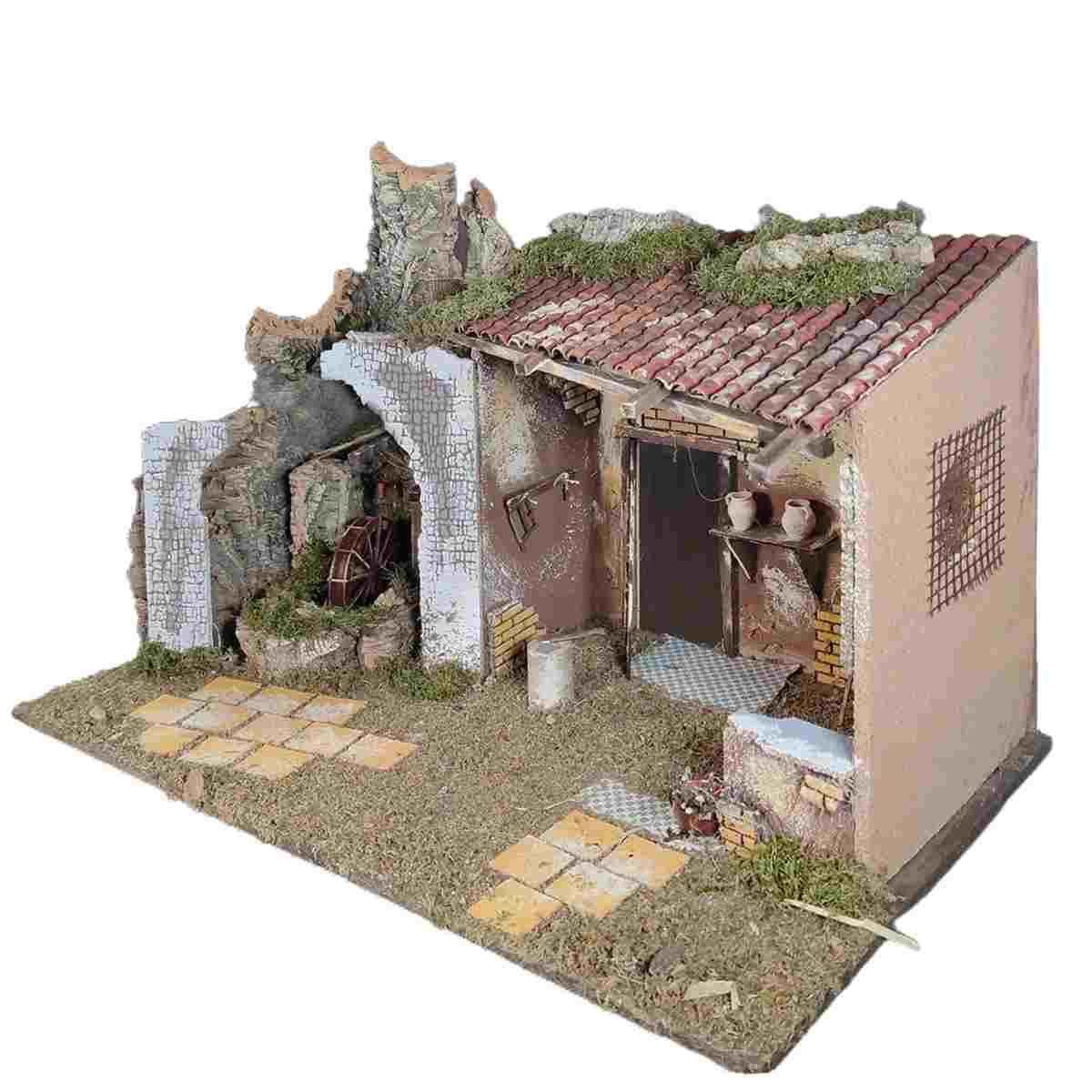 Capanna presepe legno mulino acqua luce