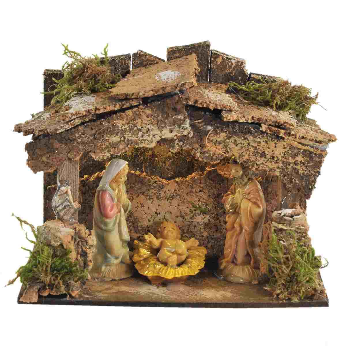Capanna presepe 6 cm legno luci natività