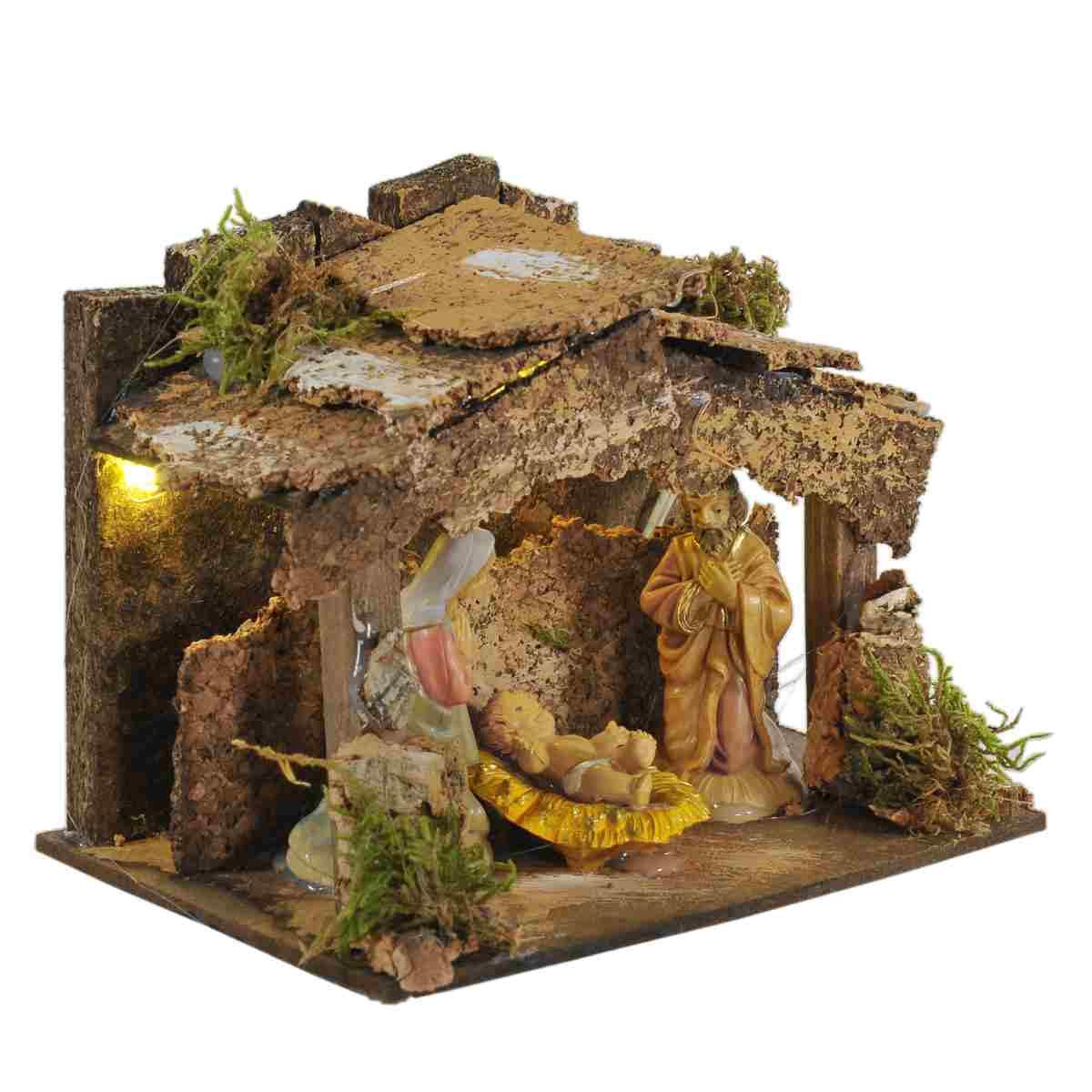 Capanna presepe 6 cm legno luci natività