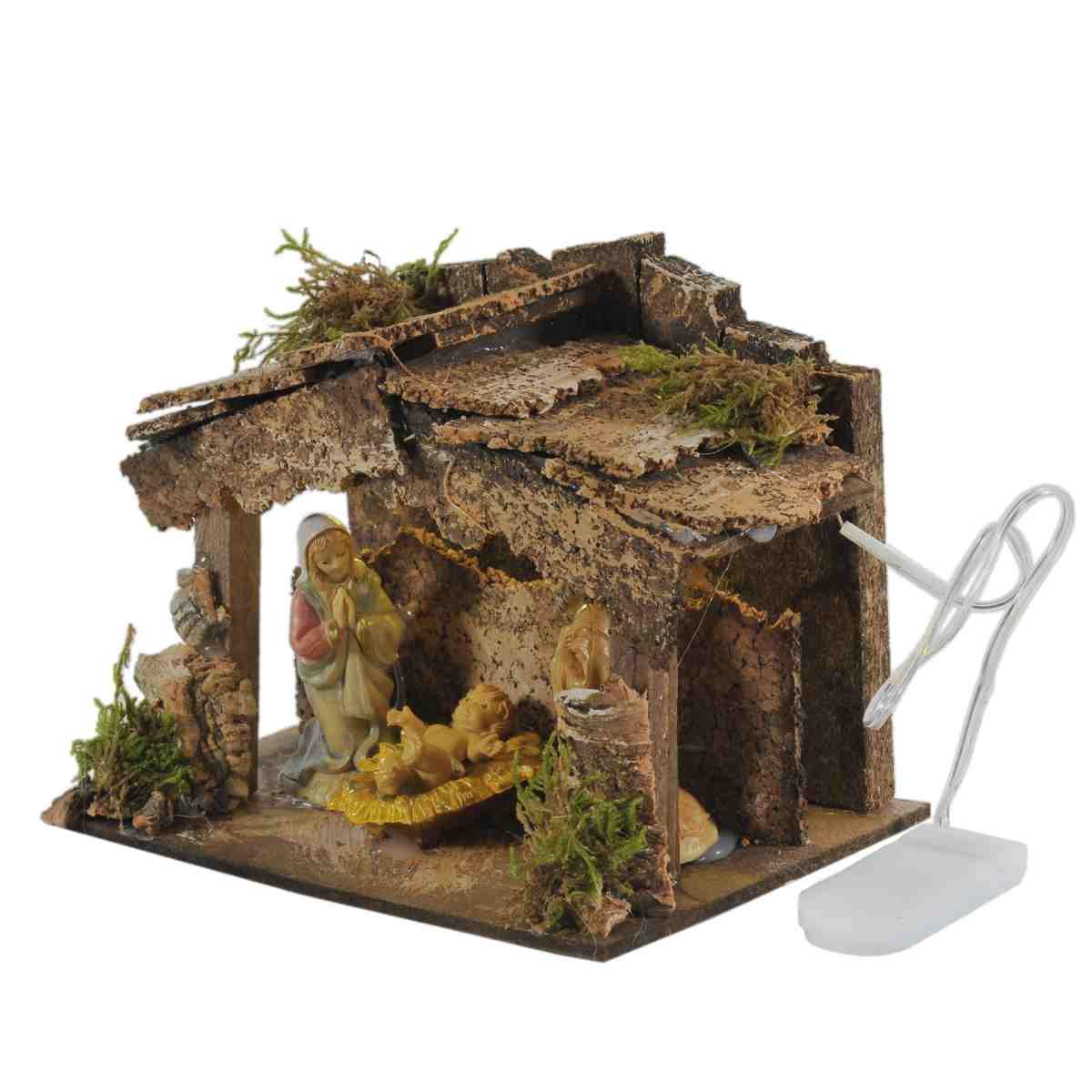 Capanna presepe 6 cm legno luci natività