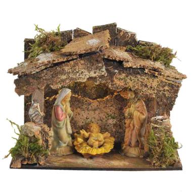 Capanna presepe 6 cm legno luci natività