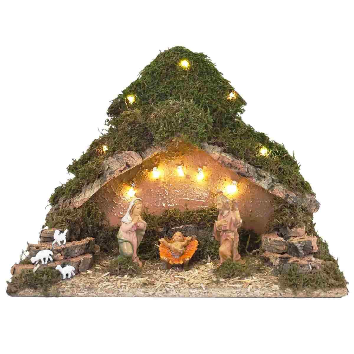 Capanna presepe legno luci batteria natività